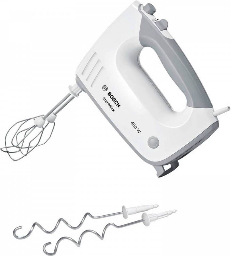 BOSCH Handmixer ErgoMixx MFQ36400 5 standen plus turbofunctie, 2 turbogardes, 2 edelstalen deeghaken, wit