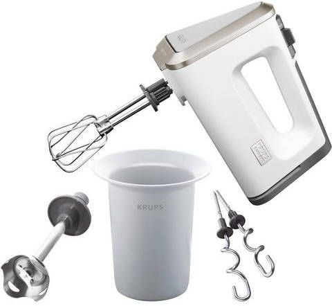 Krups Handmixer 3 mix 9000 Deluxe pureerstaaf GN9031 traploze snelheden met langzame start + turbotoets, garde & deeghaak van edelstaal, staafmixer en maatbeker inclusief, wit