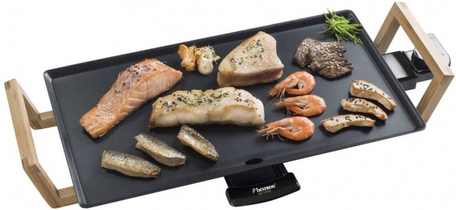 Bestron Bakplaat met bamboe handvatten ABP602BB 2000 W 48x26 cm