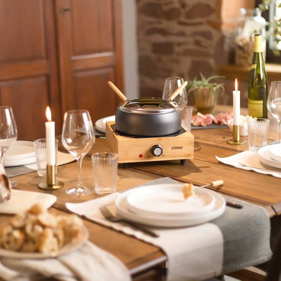 Livoo Fonduepan 8 persoons 2 L 800 W zwart en houtkleurig